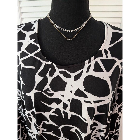 Ulla Popken Dress Women's 16/18 Abstract Black White Print A-line Stretch Career - Picture 2 of 11